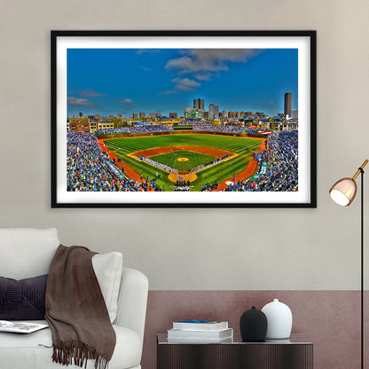 Wrigley Field Chicago, Stadium Canvas, Sport Art, Gift for him, White Border Framed Art Print Wall Decor