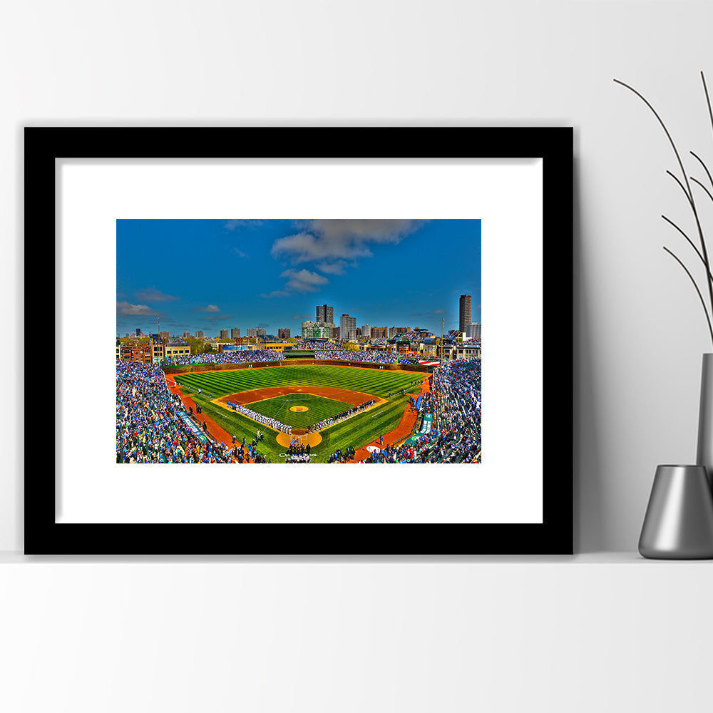 Wrigley Field Chicago, Stadium Canvas, Sport Art, Gift for him, White Border Framed Art Print Wall Decor