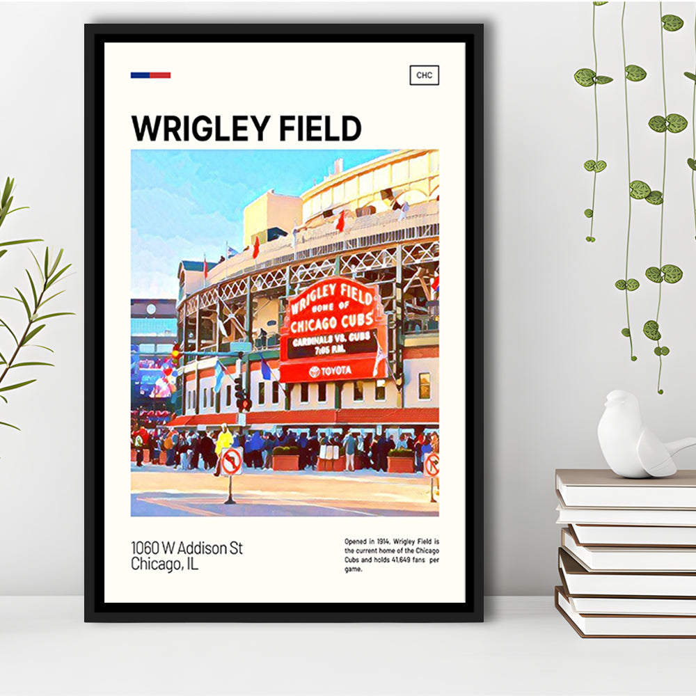 Wrigley Field Print, Chicago Cubs Stadium Canvas Art, Man Cave Gift,  Floating Framed Canvas Print Wall Art