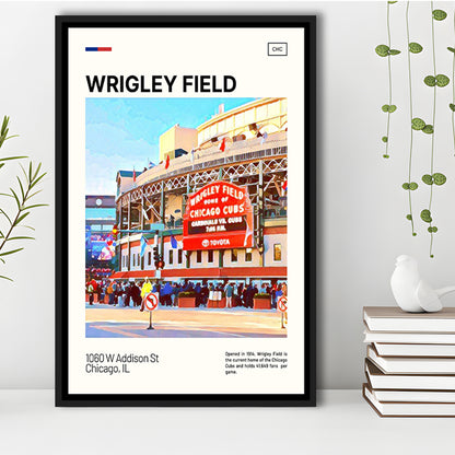 Wrigley Field Print, Chicago Cubs Stadium Canvas Art, Man Cave Gift, Floating Framed Canvas Print Wall Art