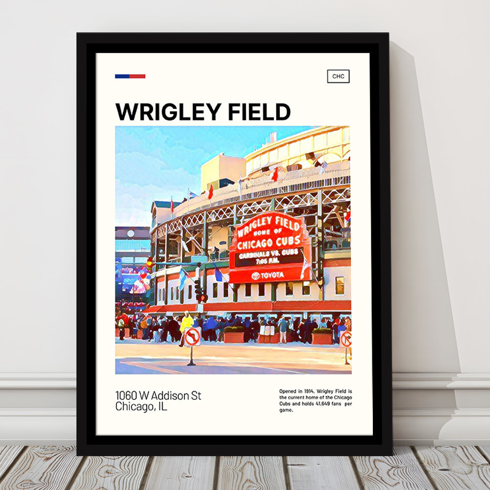 Wrigley Field Print, Chicago Cubs Stadium Canvas Art, Man Cave Gift, Floating Framed Canvas Print Wall Art