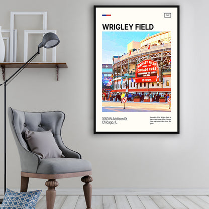 Wrigley Field Print, Chicago Cubs Stadium Canvas Art, Man Cave Gift, Floating Framed Canvas Print Wall Art