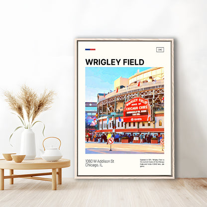 Wrigley Field Print, Chicago Cubs Stadium Canvas Art, Man Cave Gift, Floating Framed Canvas Print Wall Art
