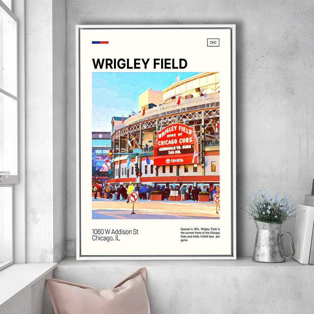 Wrigley Field Print, Chicago Cubs Stadium Canvas Art, Man Cave Gift, Floating Framed Canvas Print Wall Art