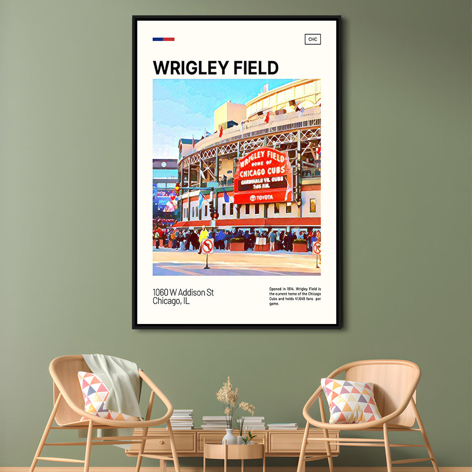Wrigley Field Print, Chicago Cubs Stadium Canvas Art, Man Cave Gift, Floating Framed Canvas Print Wall Art