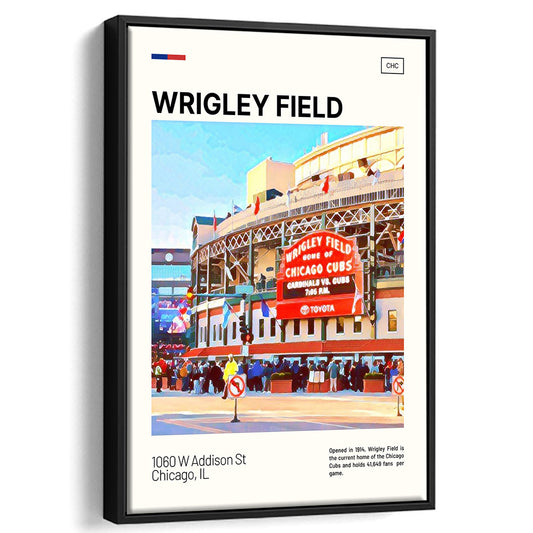 Wrigley Field Print, Chicago Cubs Stadium Canvas Art, Man Cave Gift, Floating Framed Canvas Print Wall Art