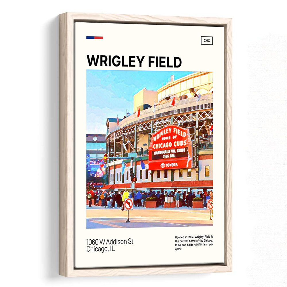 Wrigley Field Print, Chicago Cubs Stadium Canvas Art, Man Cave Gift, Floating Framed Canvas Print Wall Art