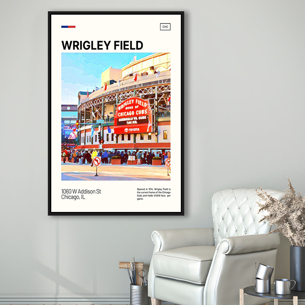 Wrigley Field Print, Chicago Cubs Stadium Canvas Art, Man Cave Gift, Floating Framed Canvas Print Wall Art
