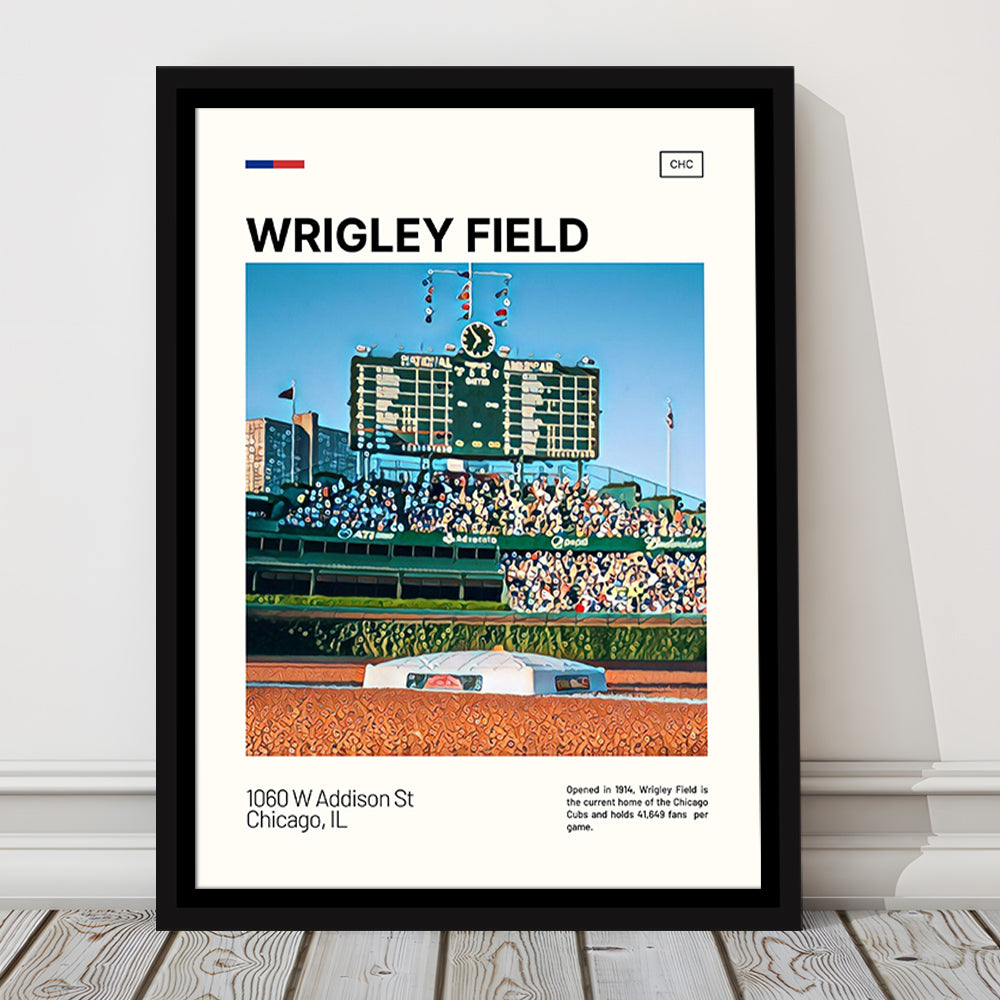 Wrigley Field Scoreboard Print, Chicago Cubs Stadium Canvas Art, Man Cave Gift, Floating Framed Canvas Print Wall Art