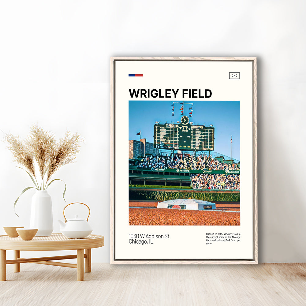 Wrigley Field Scoreboard Print, Chicago Cubs Stadium Canvas Art, Man Cave Gift, Floating Framed Canvas Print Wall Art