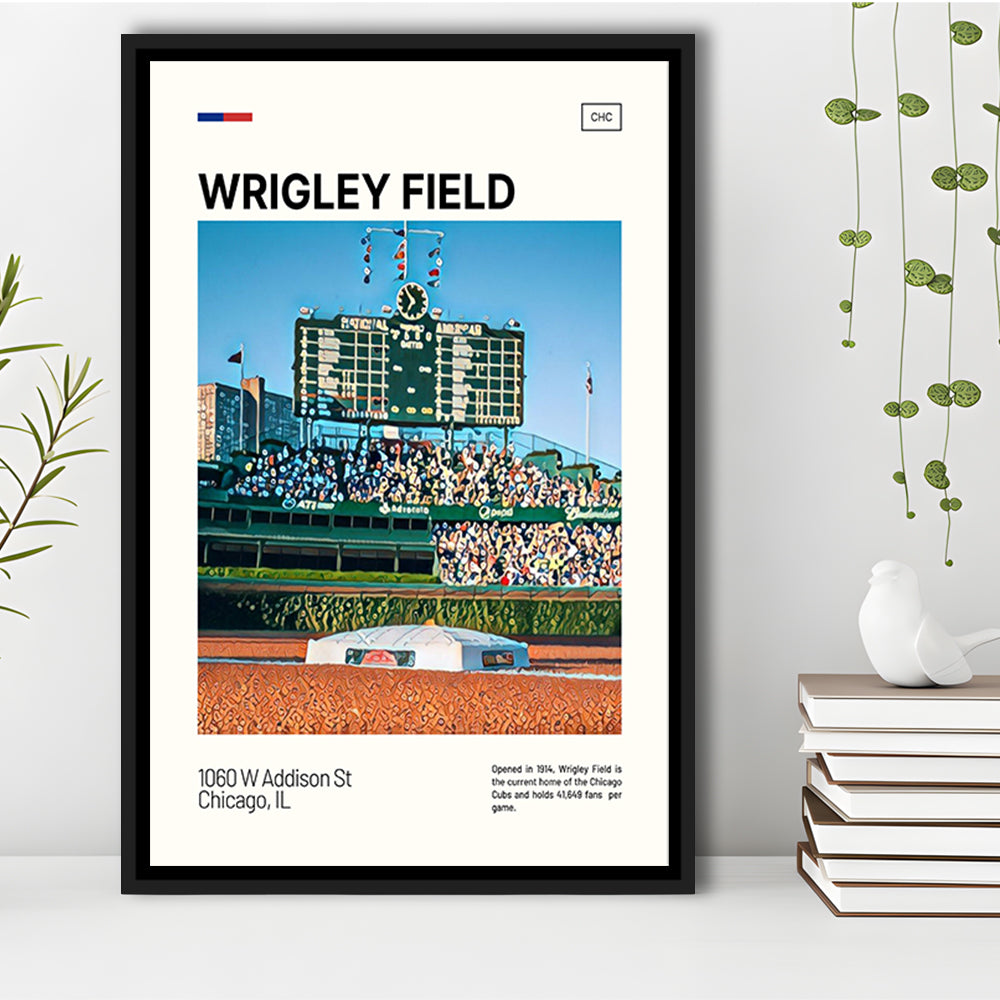 Wrigley Field Scoreboard Print, Chicago Cubs Stadium Canvas Art, Man Cave Gift, Floating Framed Canvas Print Wall Art