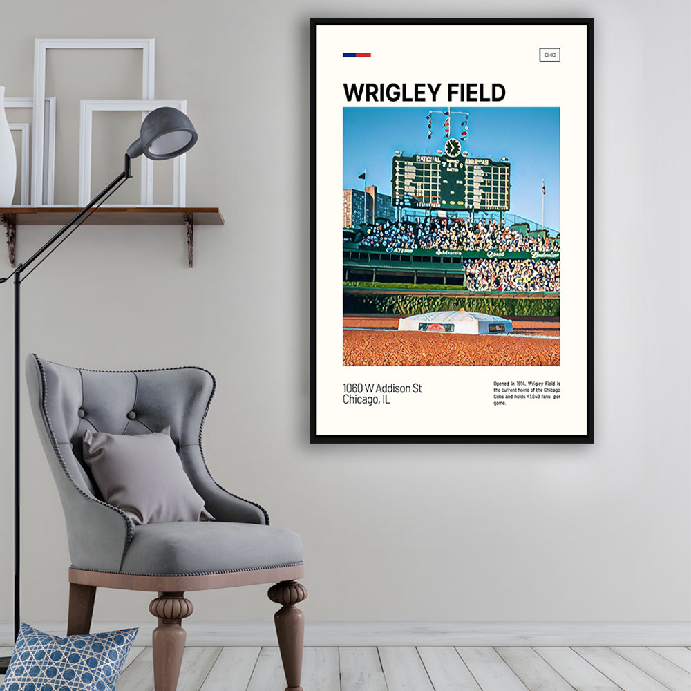 Wrigley Field Scoreboard Print, Chicago Cubs Stadium Canvas Art, Man Cave Gift, Floating Framed Canvas Print Wall Art