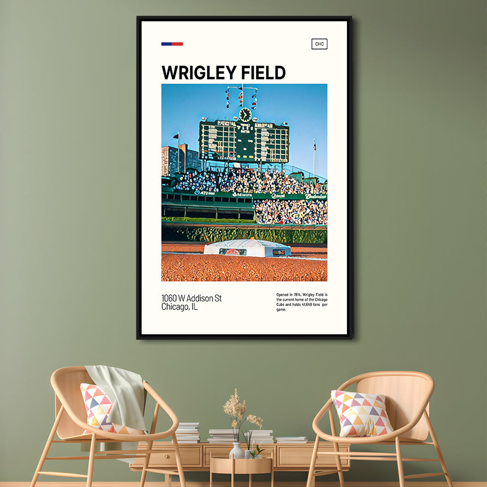 Wrigley Field Scoreboard Print, Chicago Cubs Stadium Canvas Art, Man Cave Gift, Floating Framed Canvas Print Wall Art