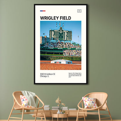 Wrigley Field Scoreboard Print, Chicago Cubs Stadium Canvas Art, Man Cave Gift, Floating Framed Canvas Print Wall Art