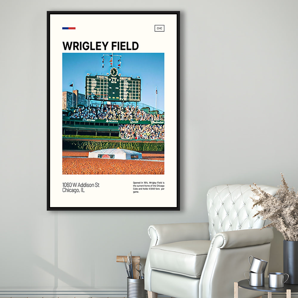 Wrigley Field Scoreboard Print, Chicago Cubs Stadium Canvas Art, Man Cave Gift, Floating Framed Canvas Print Wall Art