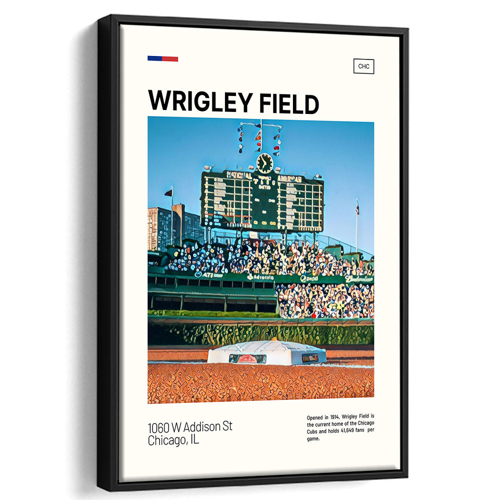 Wrigley Field Scoreboard Print, Chicago Cubs Stadium Canvas Art, Man Cave Gift, Floating Framed Canvas Print Wall Art