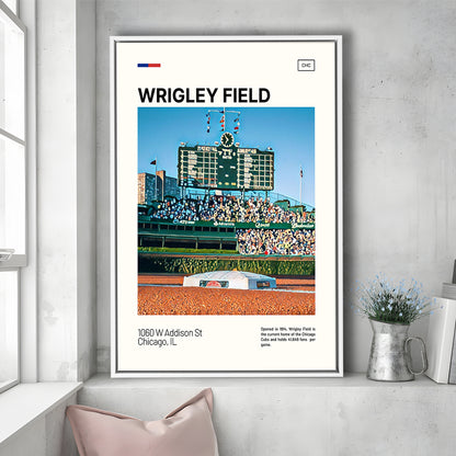 Wrigley Field Scoreboard Print, Chicago Cubs Stadium Canvas Art, Man Cave Gift, Floating Framed Canvas Print Wall Art