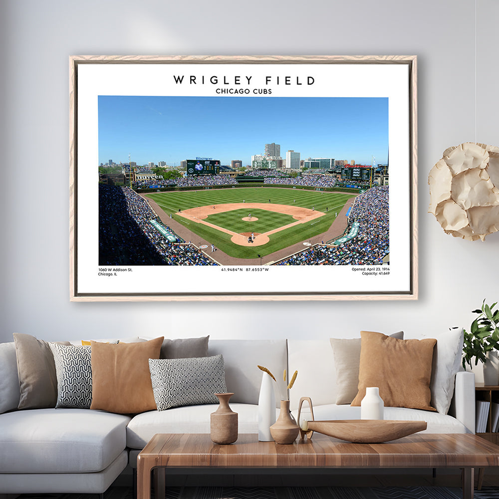 Wrigley Field, Chicago Cubs Baseball Stadium Wall Art Print, Sport Art Print, Framed Canvas Print Wall Art