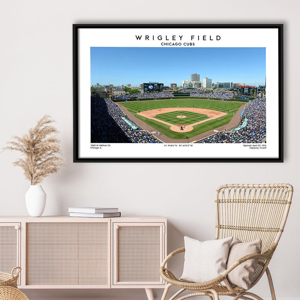 Wrigley Field, Chicago Cubs Baseball Stadium Wall Art Print, Sport Art Print, Framed Canvas Print Wall Art
