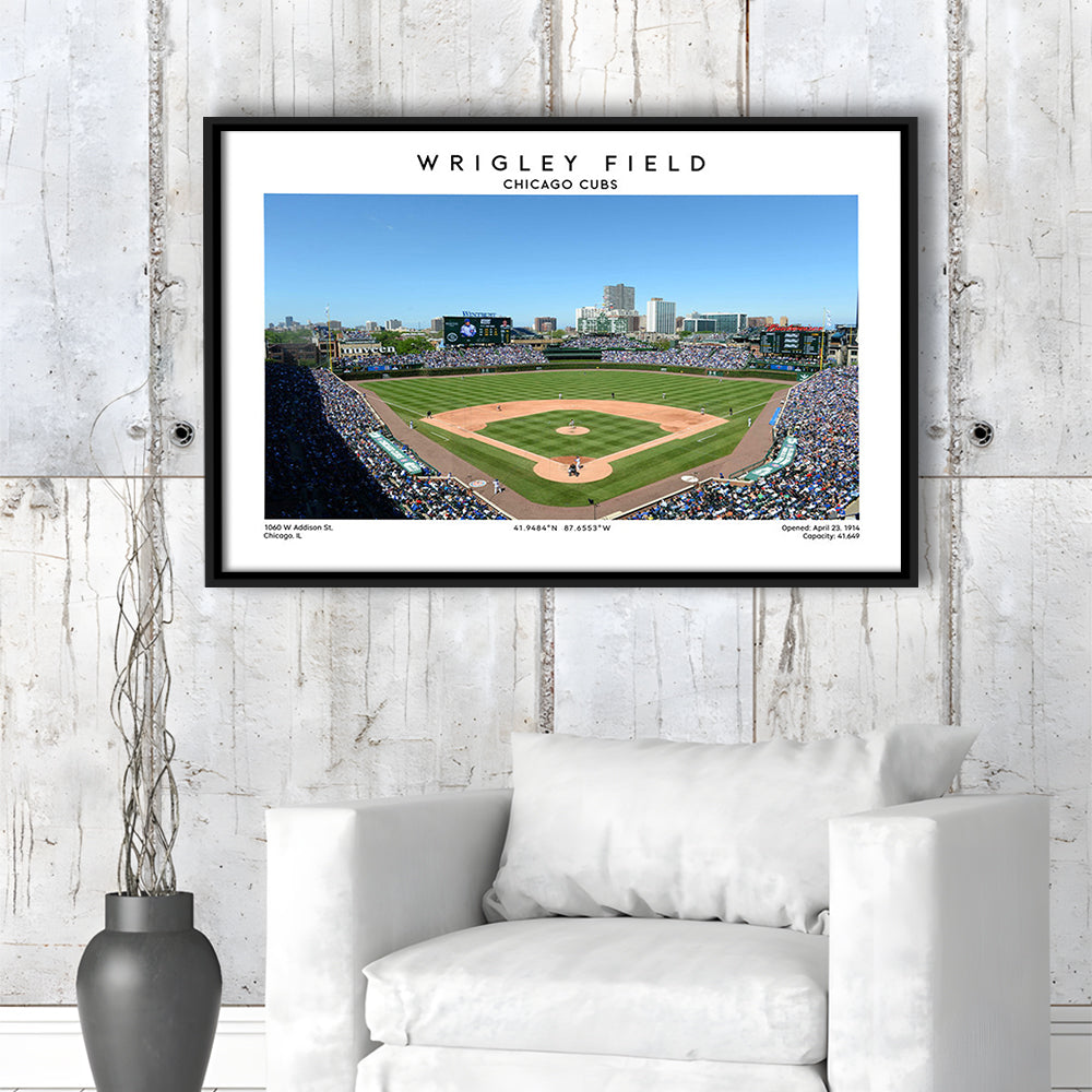Wrigley Field, Chicago Cubs Baseball Stadium Wall Art Print, Sport Art Print, Framed Canvas Print Wall Art