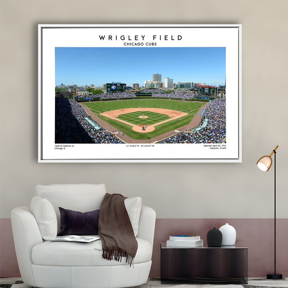 Wrigley Field, Chicago Cubs Baseball Stadium Wall Art Print, Sport Art Print, Framed Canvas Print Wall Art