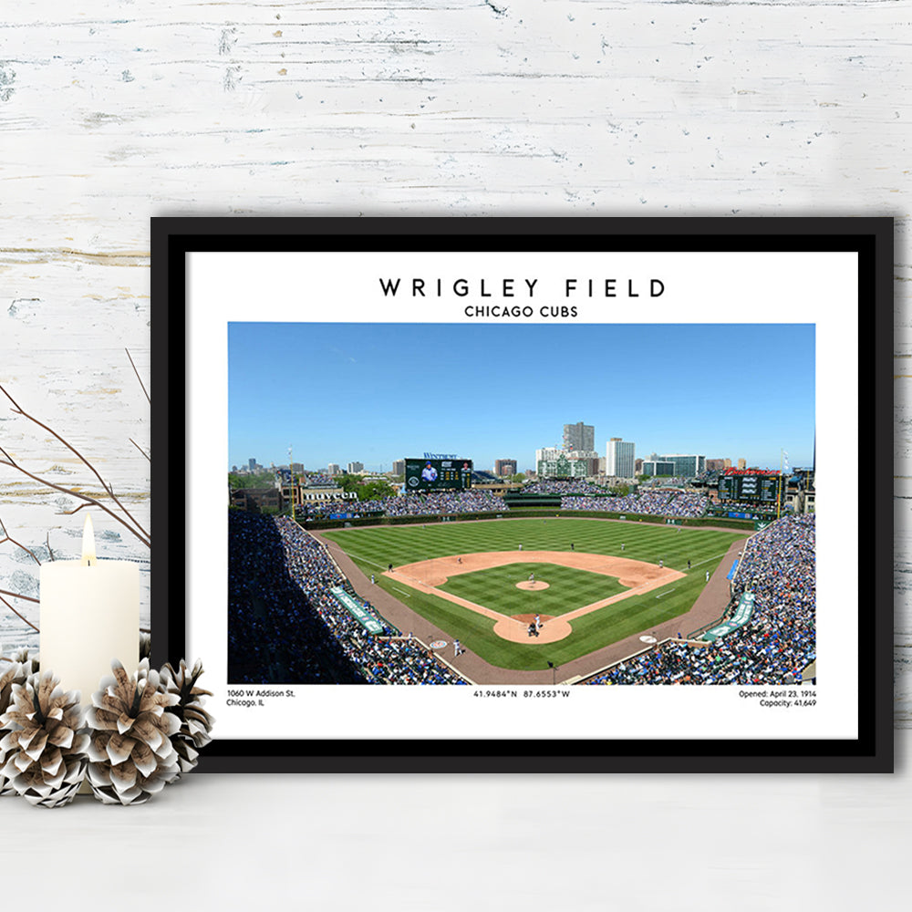 Wrigley Field, Chicago Cubs Baseball Stadium Wall Art Print, Sport Art Print, Framed Canvas Print Wall Art