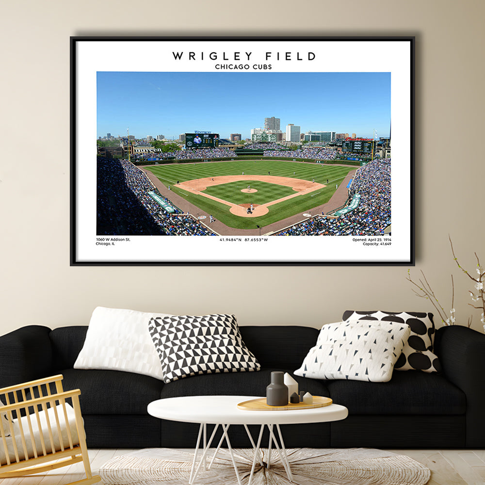 Wrigley Field, Chicago Cubs Baseball Stadium Wall Art Print, Sport Art Print, Framed Canvas Print Wall Art
