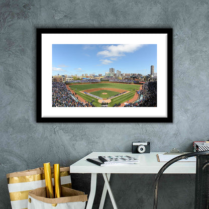 Wringley Field Home, Stadium Canvas, Sport Art, Gift for him, White Border Framed Art Print Wall Decor