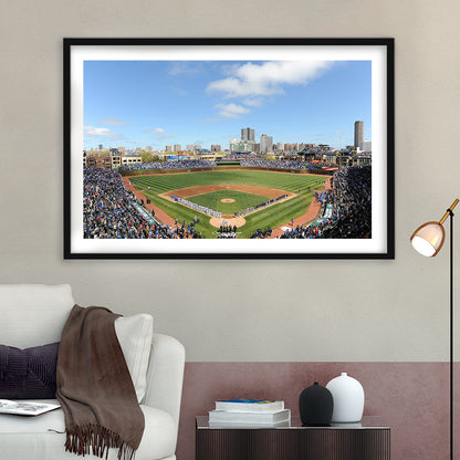 Wringley Field Home, Stadium Canvas, Sport Art, Gift for him, White Border Framed Art Print Wall Decor