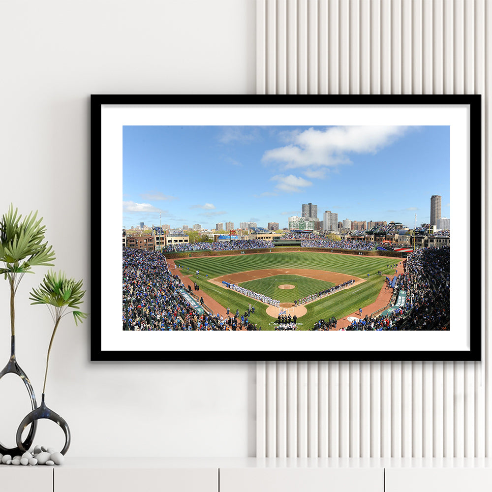 Wringley Field Home, Stadium Canvas, Sport Art, Gift for him, White Border Framed Art Print Wall Decor