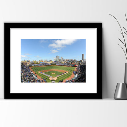 Wringley Field Home, Stadium Canvas, Sport Art, Gift for him, White Border Framed Art Print Wall Decor