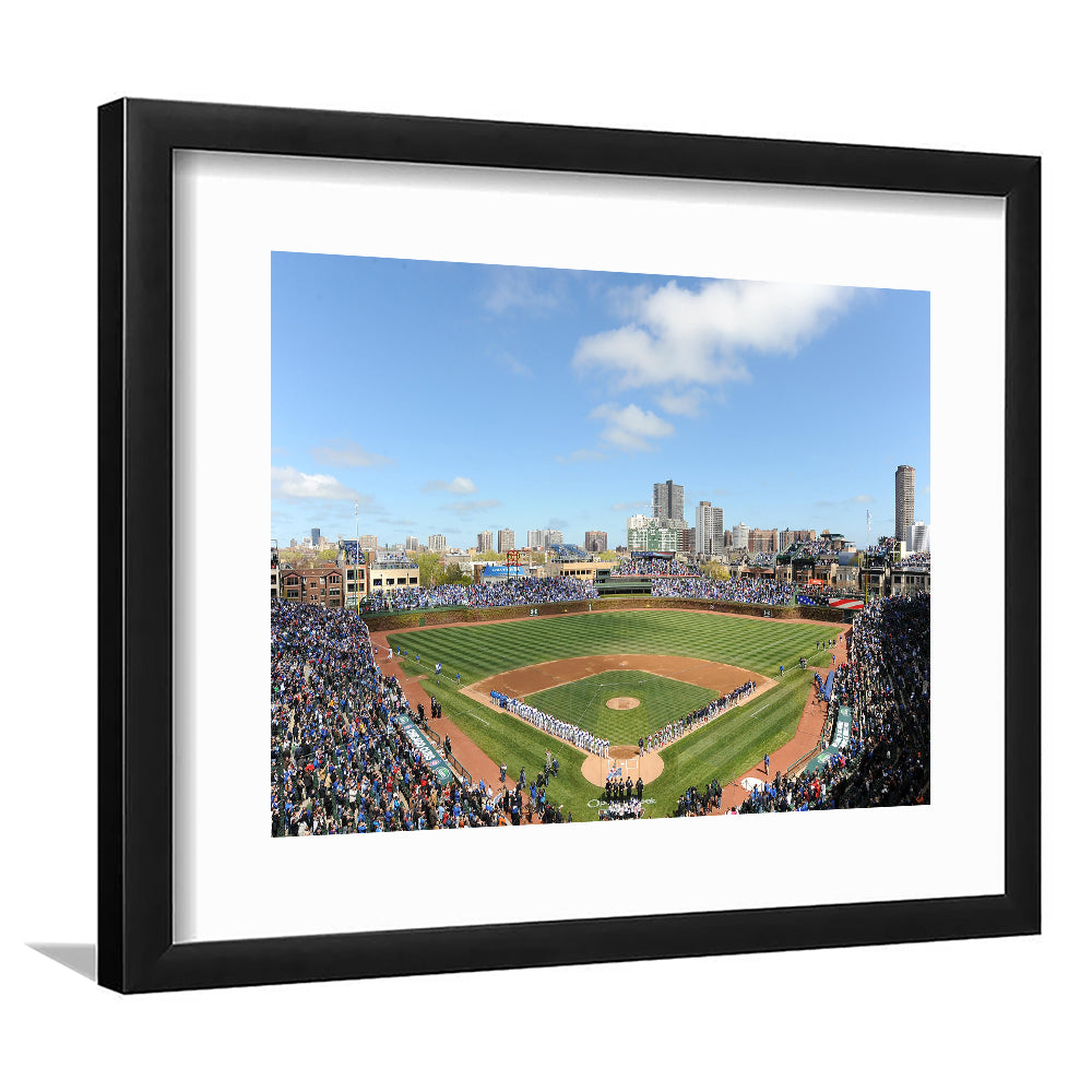 Wringley Field Home, Stadium Canvas, Sport Art, Gift for him, White Border Framed Art Print Wall Decor