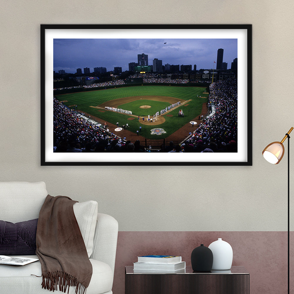 Wringley Field all Star, Stadium Canvas, Sport Art, Gift for him, White Border Framed Art Print Wall Decor