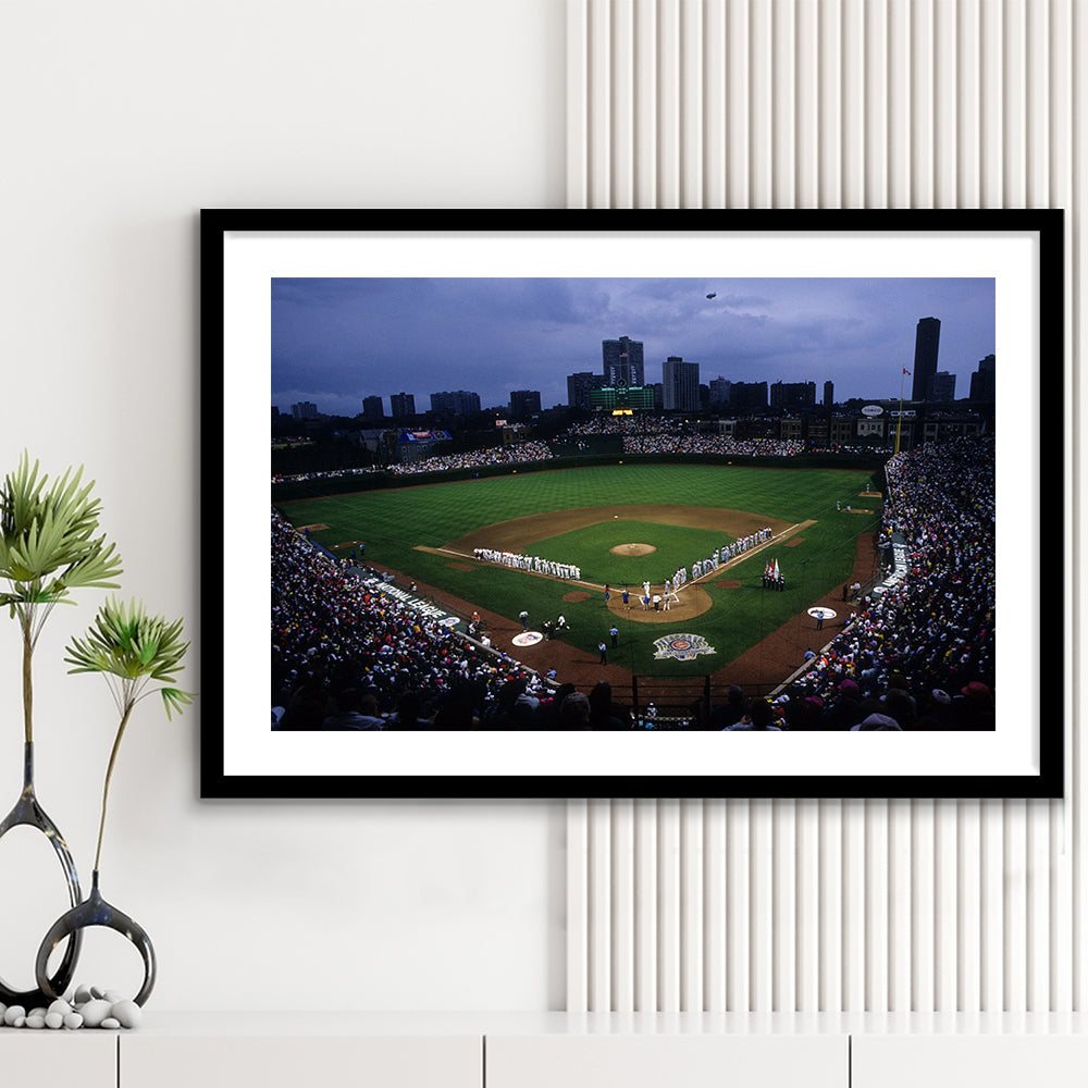 Wringley Field all Star, Stadium Canvas, Sport Art, Gift for him, White Border Framed Art Print Wall Decor