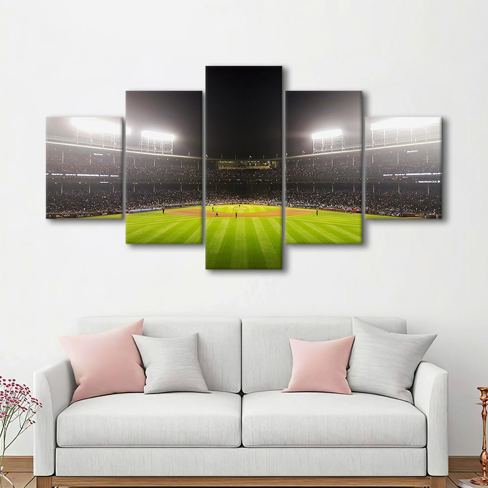 Wringley Field at Night, Stadium Canvas, Sport Art, Gift for him, 5 Panel, Large Canvas, Canvas Print Wall Art