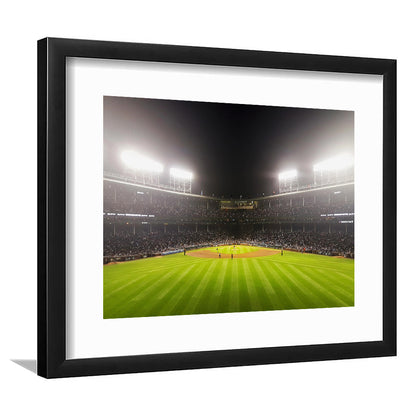 Wringley Field at Night, Stadium Canvas, Sport Art, Gift for him, White Border Framed Art Print Wall Decor