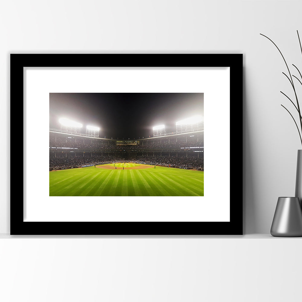 Wringley Field at Night, Stadium Canvas, Sport Art, Gift for him, White Border Framed Art Print Wall Decor