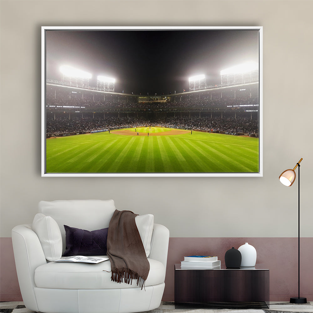 Wringley Field at Night, Stadium Canvas, Sport Art, Framed Canvas Print Wall Art, Floating Frame