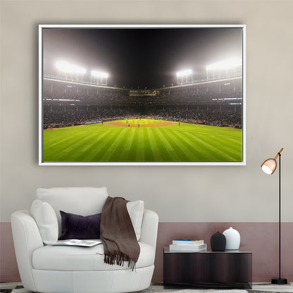 Wringley Field at Night, Stadium Canvas, Sport Art, Framed Canvas Print Wall Art, Floating Frame