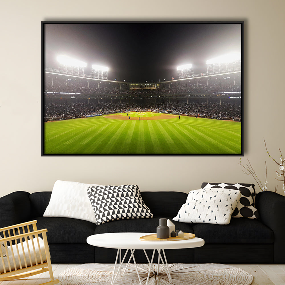 Wringley Field at Night, Stadium Canvas, Sport Art, Framed Canvas Print Wall Art, Floating Frame