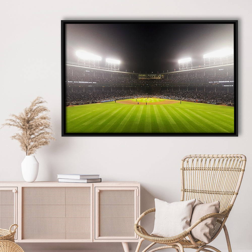 Wringley Field at Night, Stadium Canvas, Sport Art, Framed Canvas Print Wall Art, Floating Frame