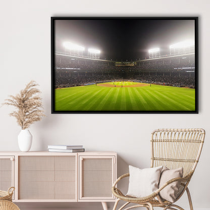 Wringley Field at Night, Stadium Canvas, Sport Art, Framed Canvas Print Wall Art, Floating Frame