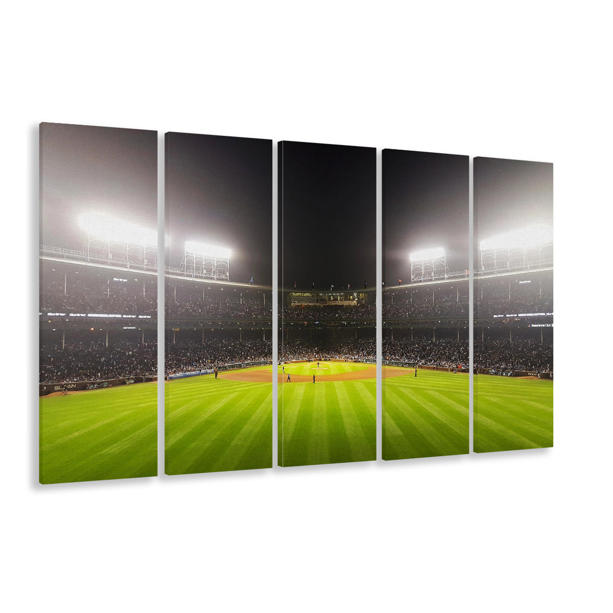 Wringley Field at Night, Stadium Canvas, Sport Art, 5 Panel B, Extra Large Canvas, Canvas Print Wall Art