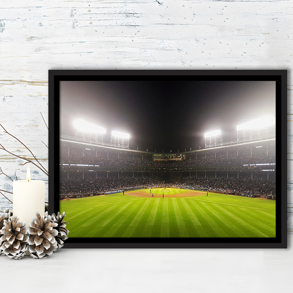 Wringley Field at Night, Stadium Canvas, Sport Art, Framed Canvas Print Wall Art, Floating Frame