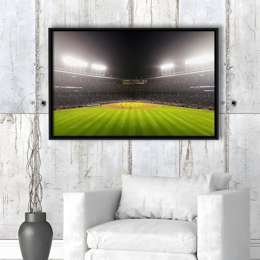 Wringley Field at Night, Stadium Canvas, Sport Art, Framed Canvas Print Wall Art, Floating Frame