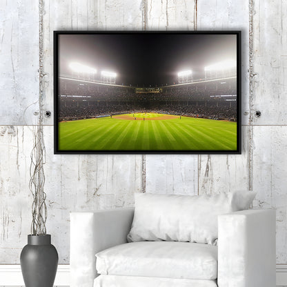 Wringley Field at Night, Stadium Canvas, Sport Art, Framed Canvas Print Wall Art, Floating Frame