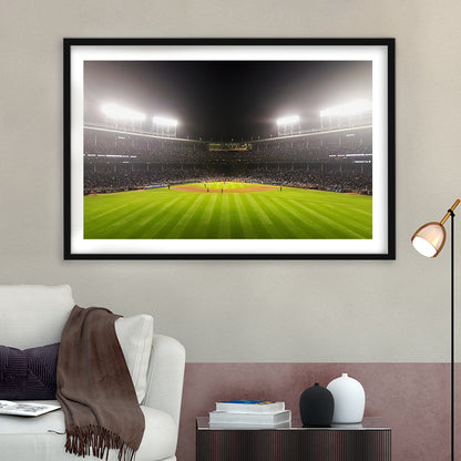 Wringley Field at Night, Stadium Canvas, Sport Art, Gift for him, White Border Framed Art Print Wall Decor