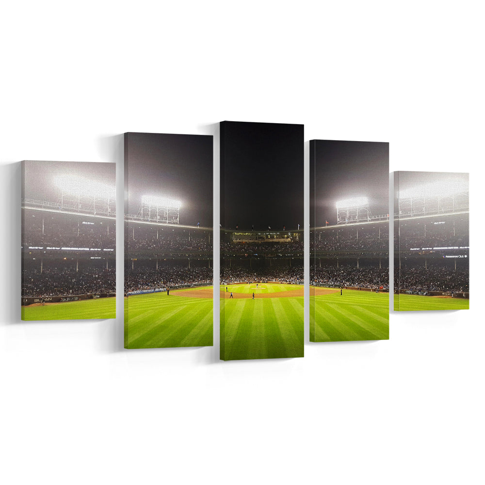 Wringley Field at Night, Stadium Canvas, Sport Art, Gift for him, 5 Panel, Large Canvas, Canvas Print Wall Art