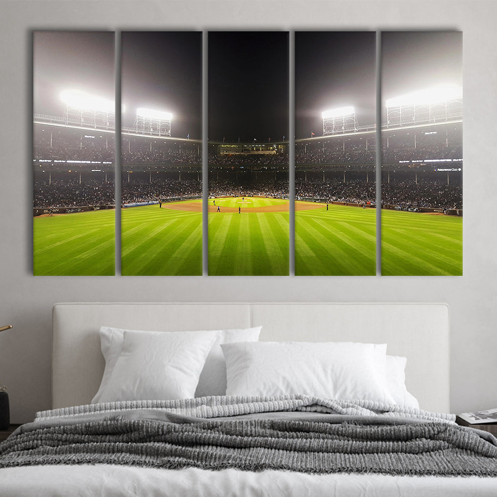 Wringley Field at Night, Stadium Canvas, Sport Art, 5 Panel B, Extra Large Canvas, Canvas Print Wall Art