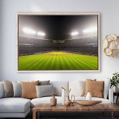 Wringley Field at Night, Stadium Canvas, Sport Art, Framed Canvas Print Wall Art, Floating Frame
